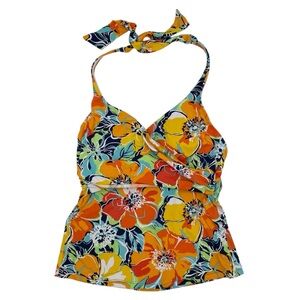 Lands' End Women's Halter Neck Tankini Swim Top Size 4 Multicolor Floral Print
